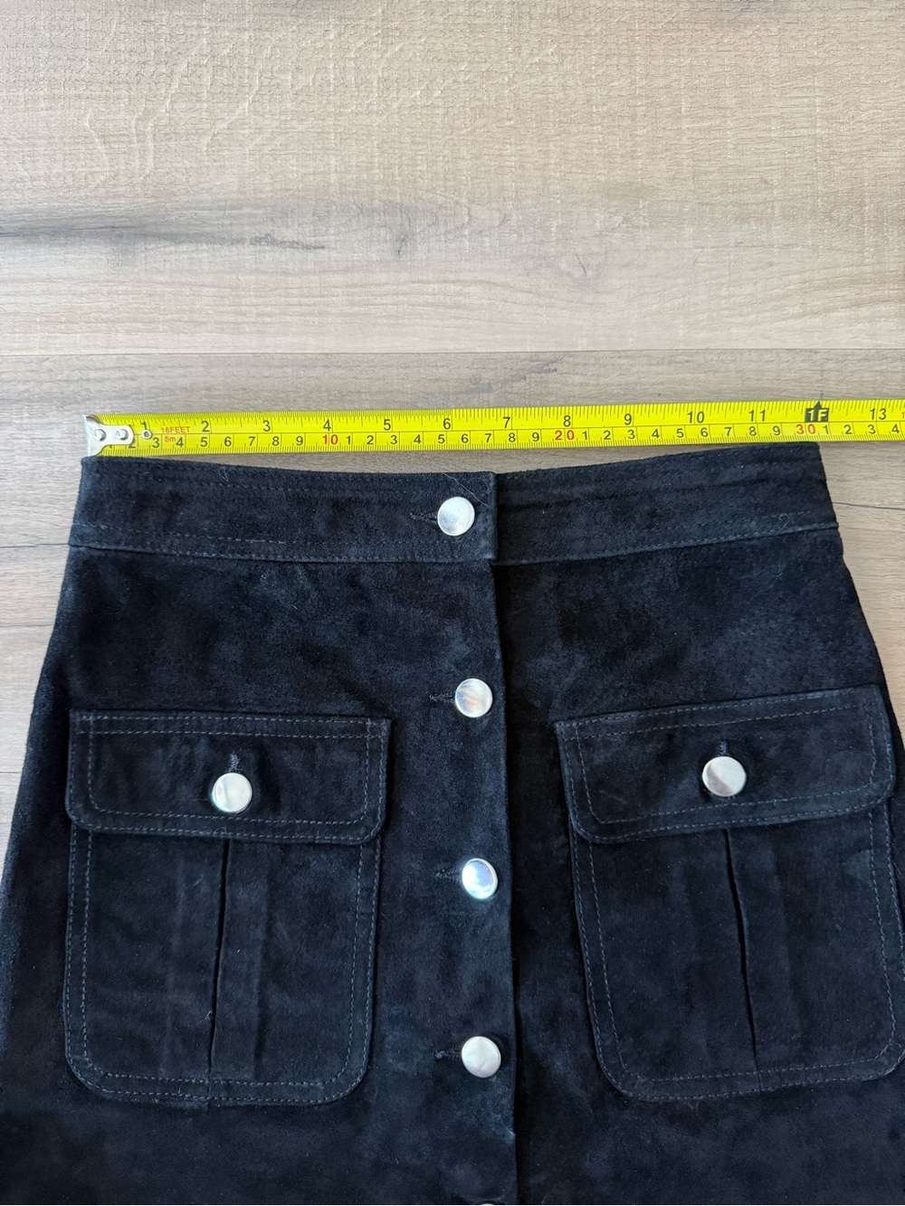 Black Leather Suede Button Front Midi Skirt - Small - Picture 4 of 6